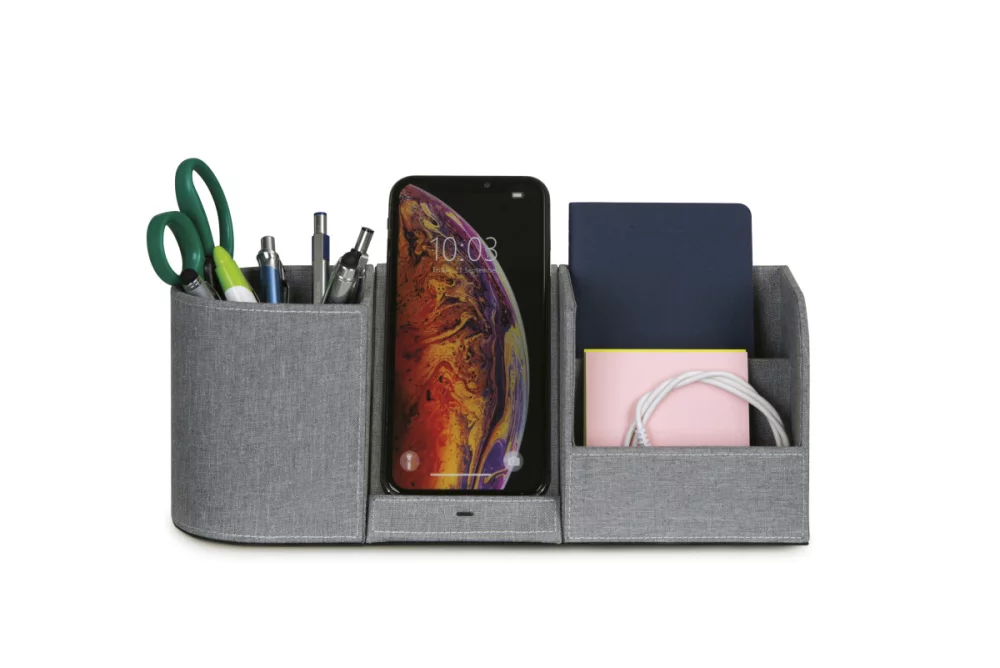 Organisateur de bureau avec charge sans fil Truman - Gris moyen chiné