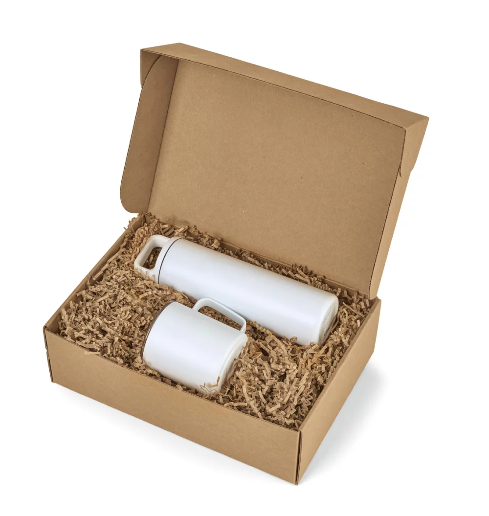 Ensemble cadeau bouteille à large ouverture et tasse de camping MiiR® - Poudre blanche