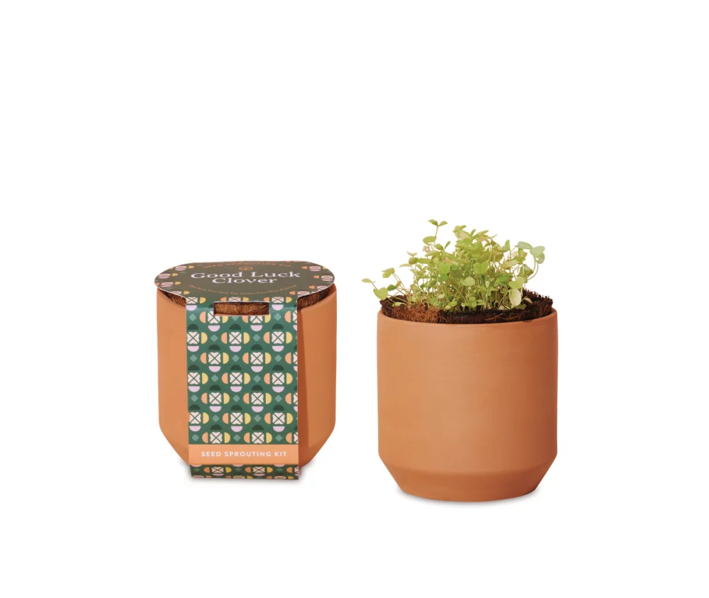 Kit de culture en terre cuite Modern Sprout® Tiny Terracotta Grow Kit Good Luck Clover - Terre cuite