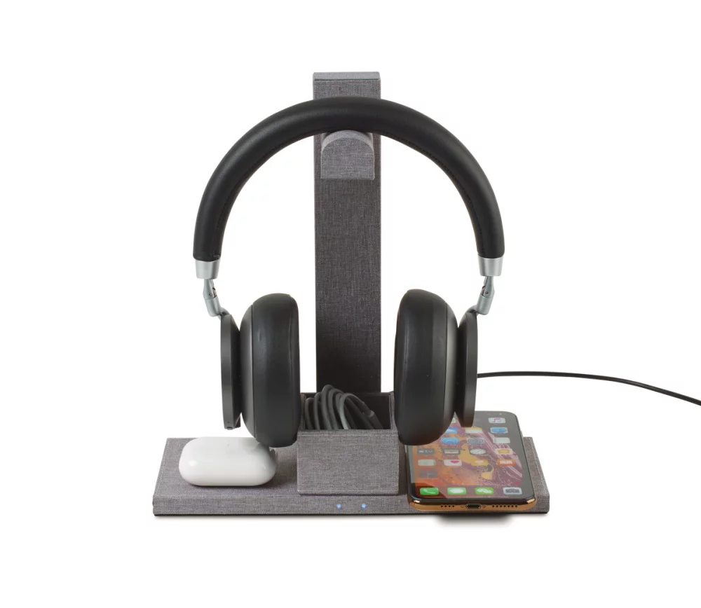 Truman Dual Wireless Charger and Headphone Stand - Medium Grey Heather
