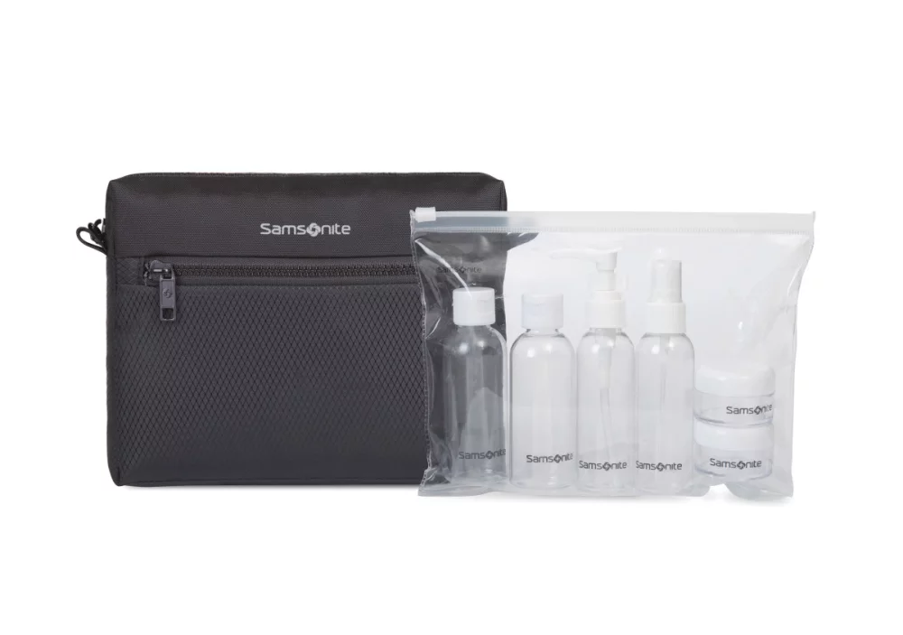 Pochette zippée Samsonite et ensemble de 6 bouteilles de voyage - Noir