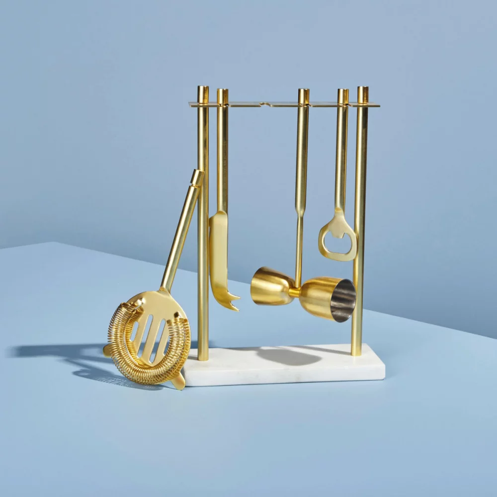 Be Home® Luxe Hanging Bar Tool Set - Marble-Matte Gold