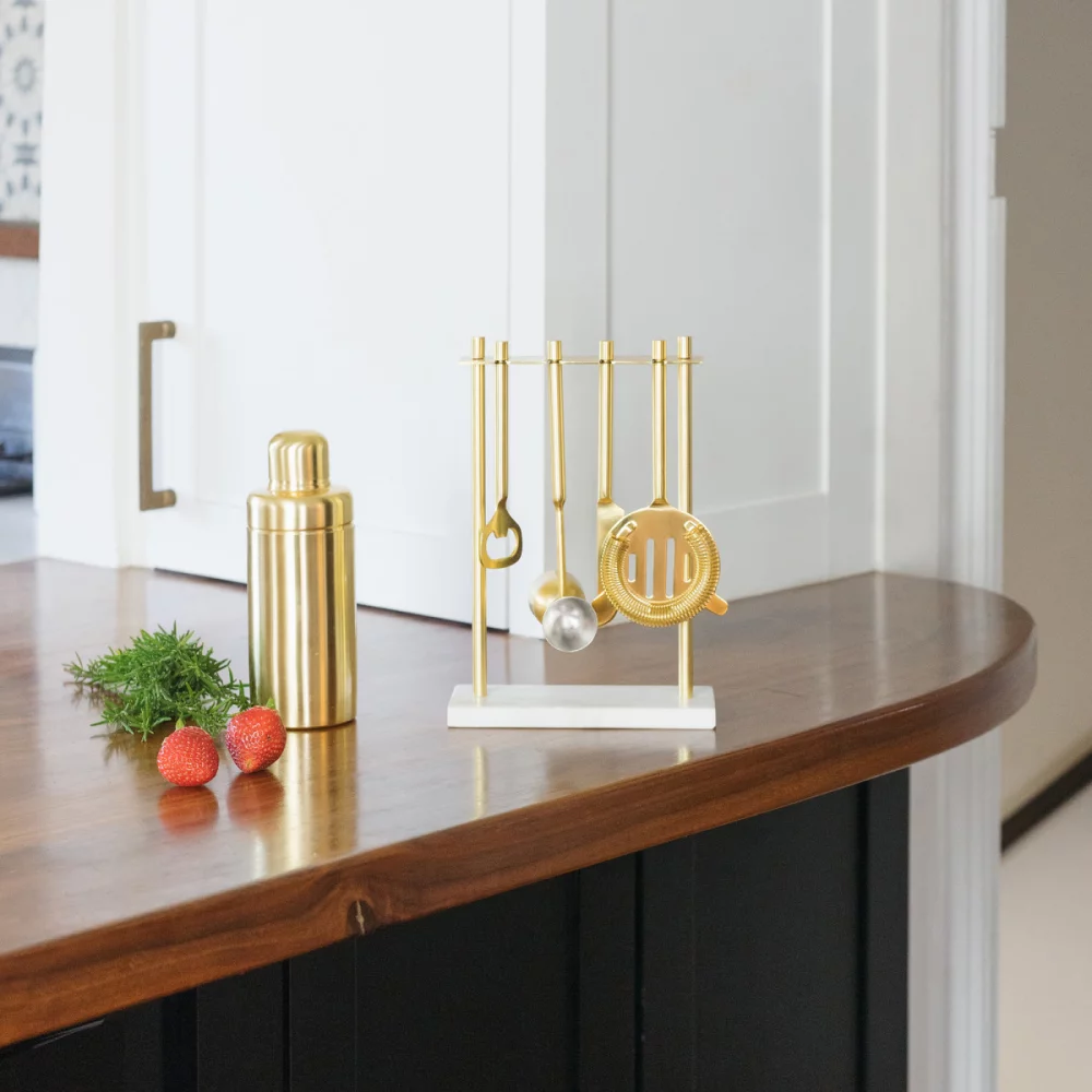 Be Home® Luxe Hanging Bar Tool Set - Marble-Matte Gold