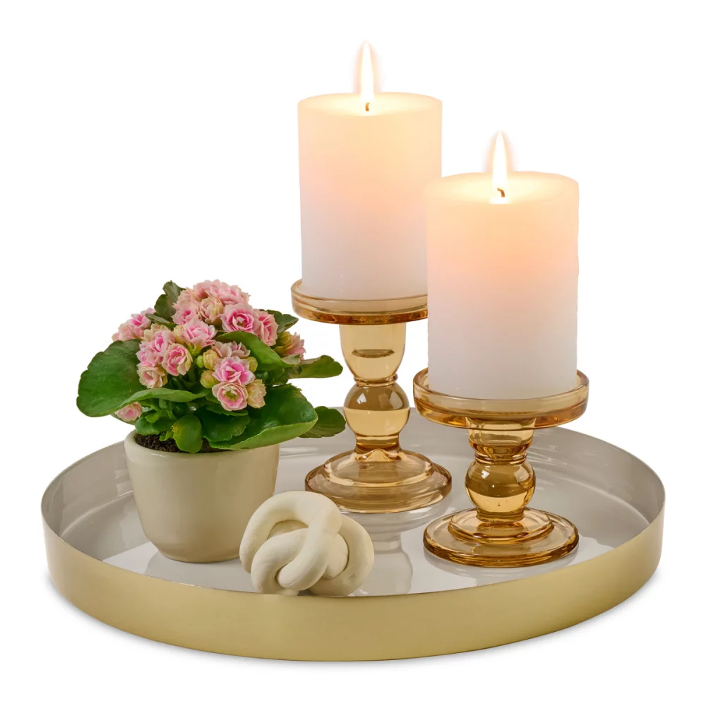 Plateau en émail rond de luxe Be Home® - Moonbeam-Matte Gold