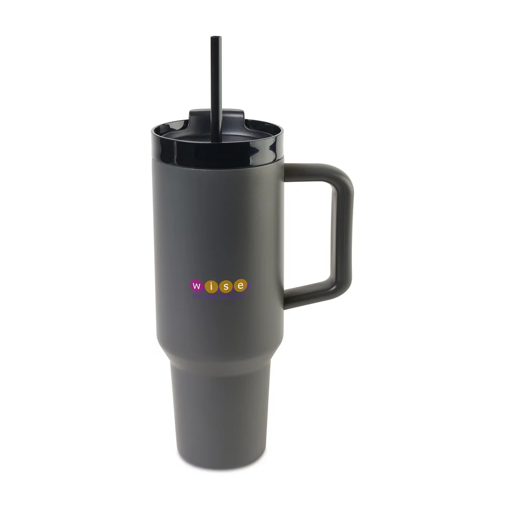 Gobelet de voyage Adrian avec paille - 40 oz. - Gris foncé