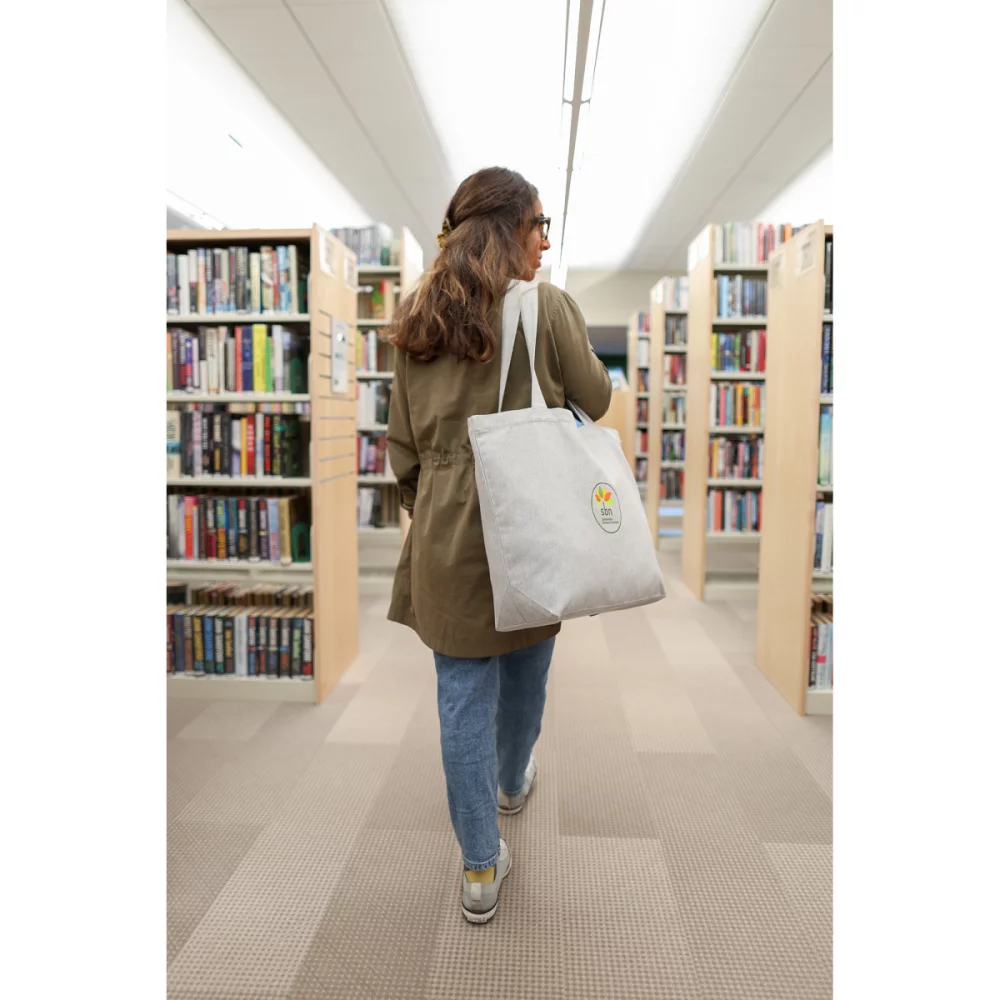 AWARE™ Recycled Cotton Shopper Tote Bag with Interior Zip Pocket - Light Grey
