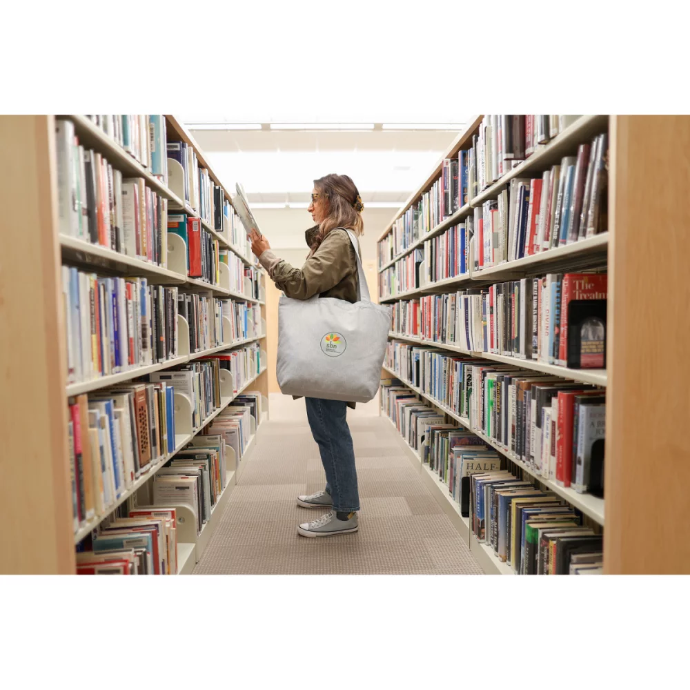 AWARE™ Recycled Cotton Shopper Tote Bag with Interior Zip Pocket - Light Grey