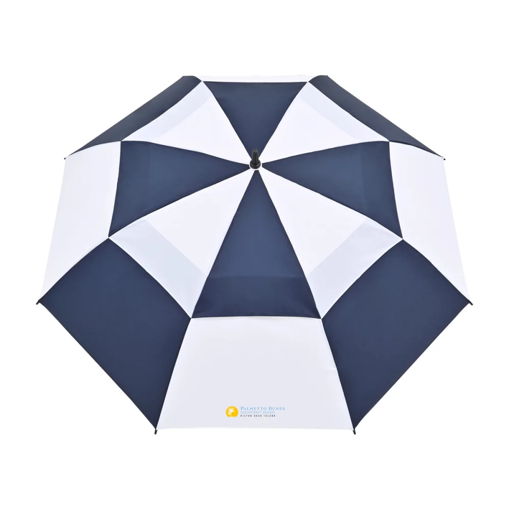 Elements 60" Recycled Auto Open Double Canopy Golf Umbrella - Navy-White