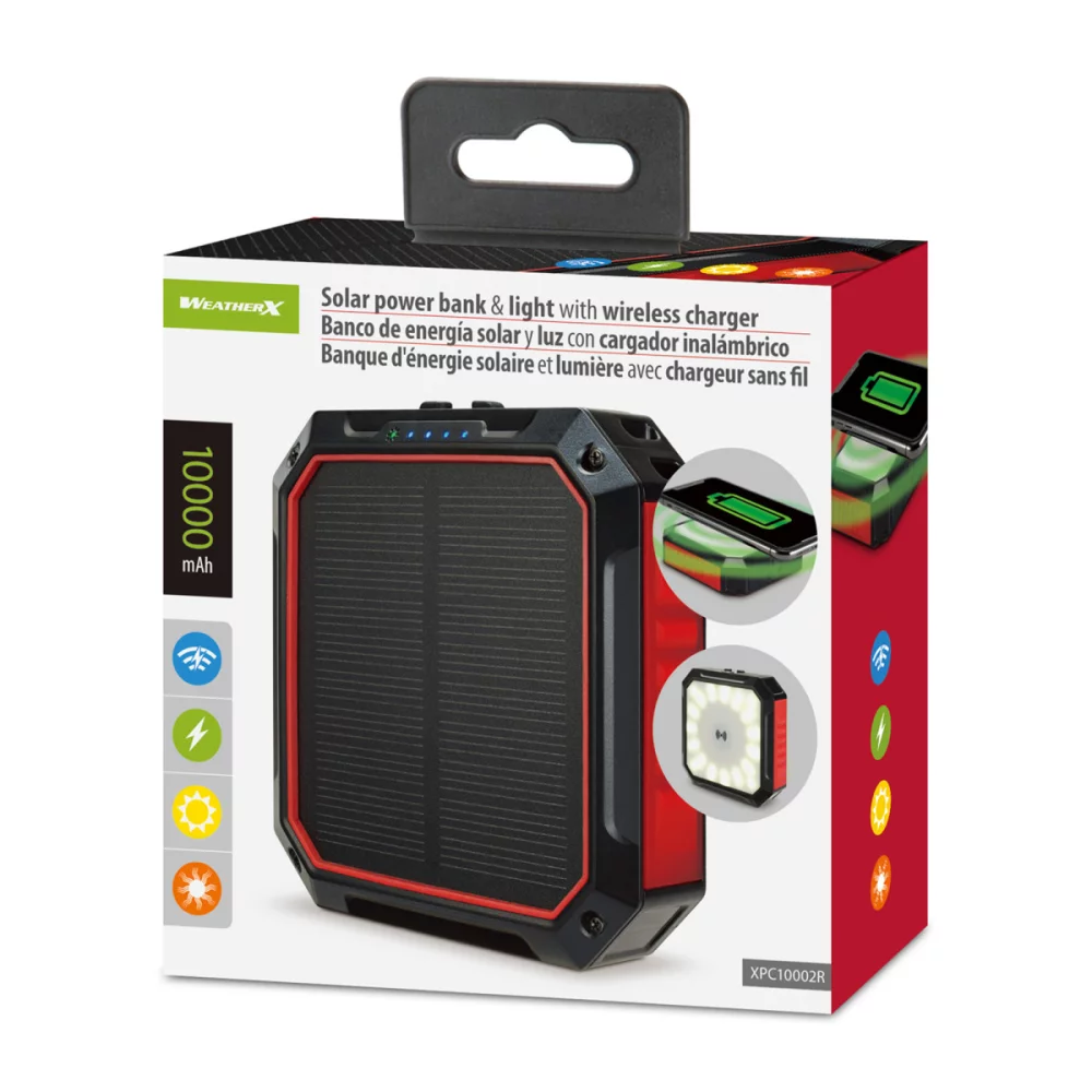 Banque d'alimentation solaire iLive™ avec lumière et chargeur sans fil - Noir