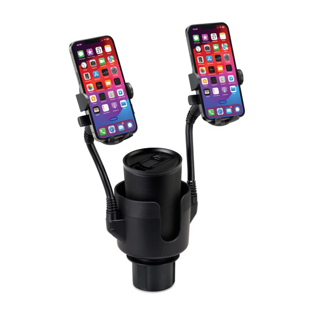 iLive™ Cup Holder with Dual Mobile Phone Mount - Black