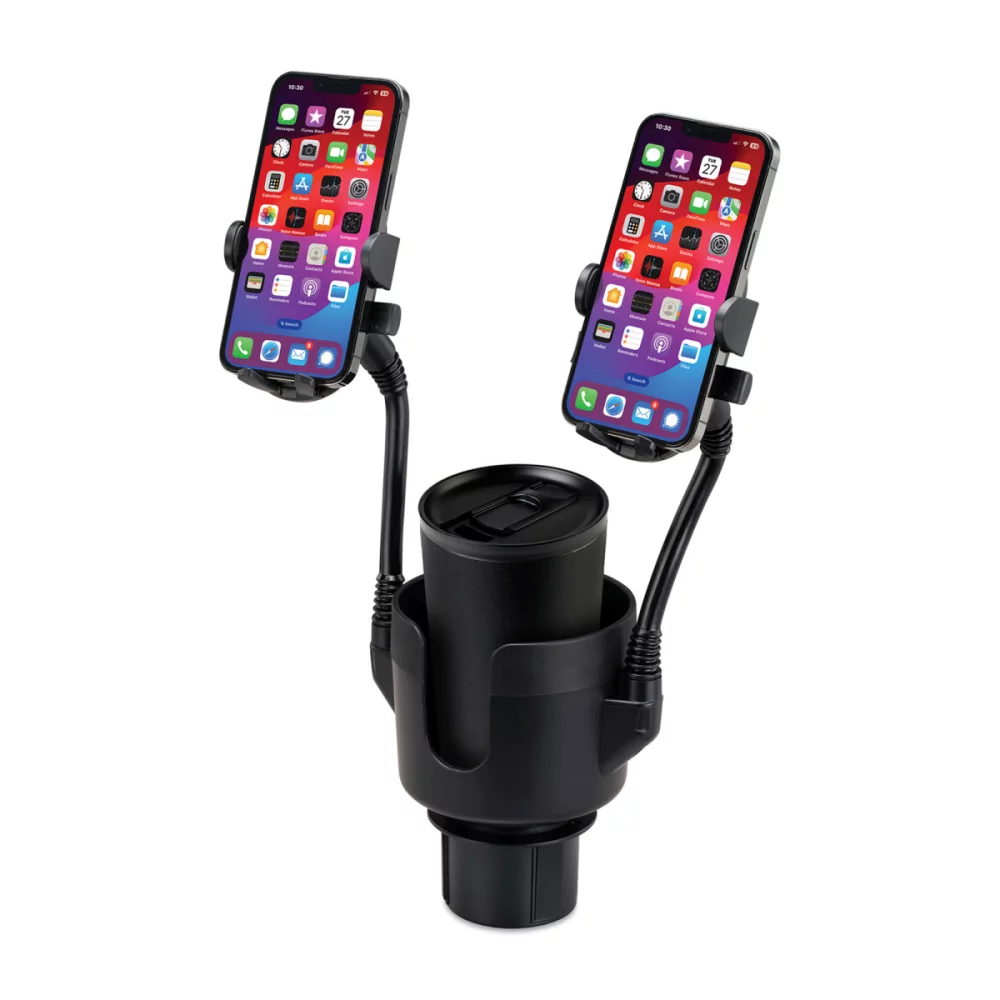 iLive™ Cup Holder with Dual Mobile Phone Mount - Black