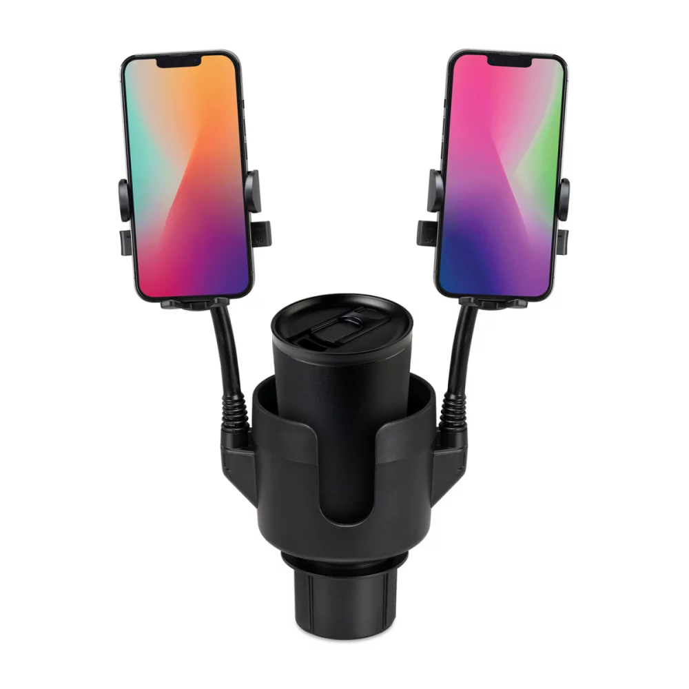 iLive™ Cup Holder with Dual Mobile Phone Mount - Black