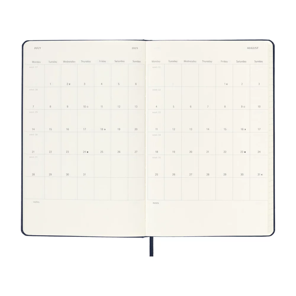 Agenda Moleskine® à couverture rigide grand format sur 18 mois, journalier, pour 2024-2025 - Noir