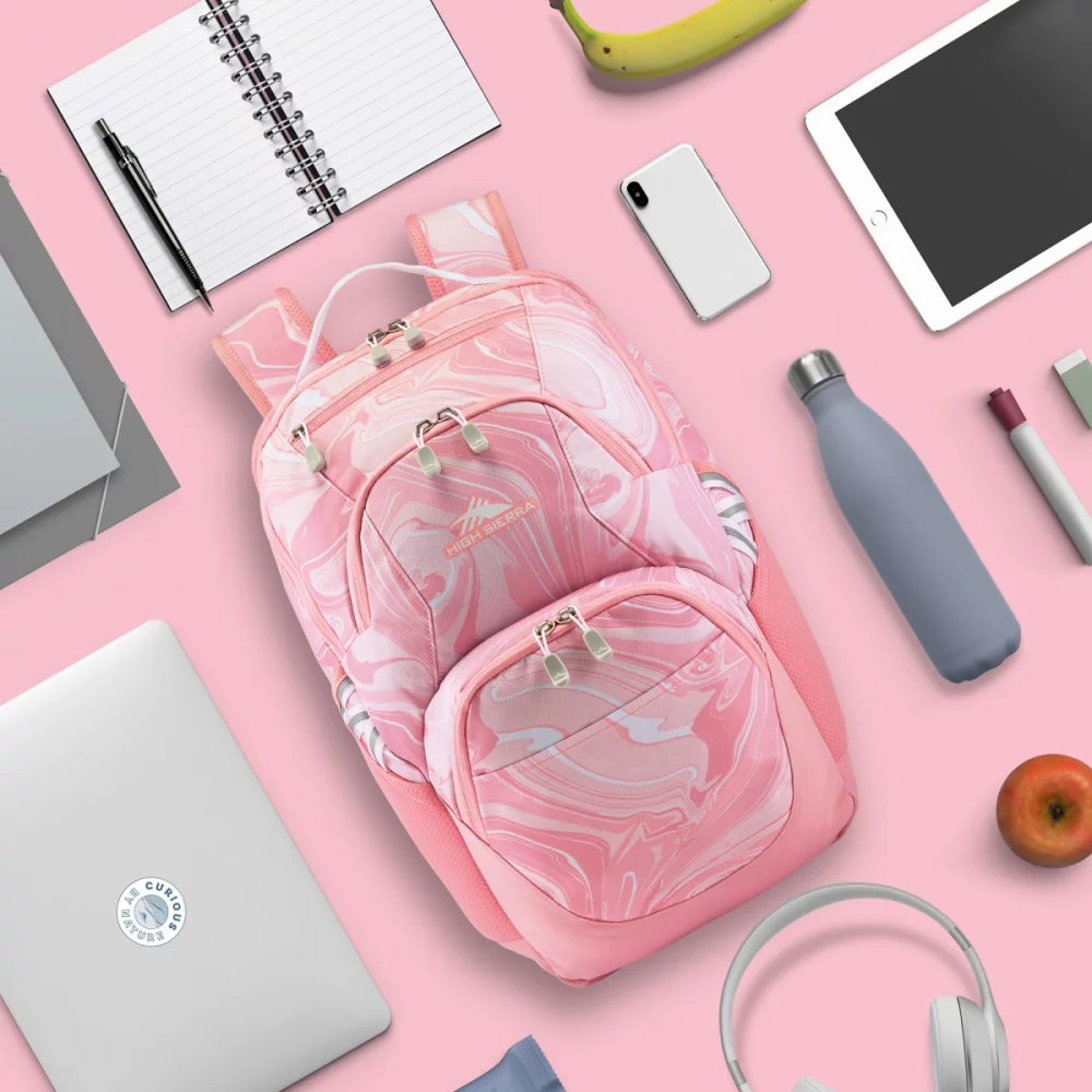 Sac à dos pour ordinateur portable High Sierra® Swoop SG - Rose marbré-Rose bonbon