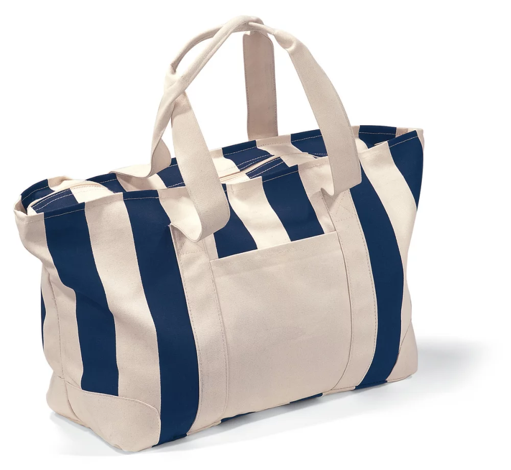 Large Striped Canvas Tote - Navy Blue
