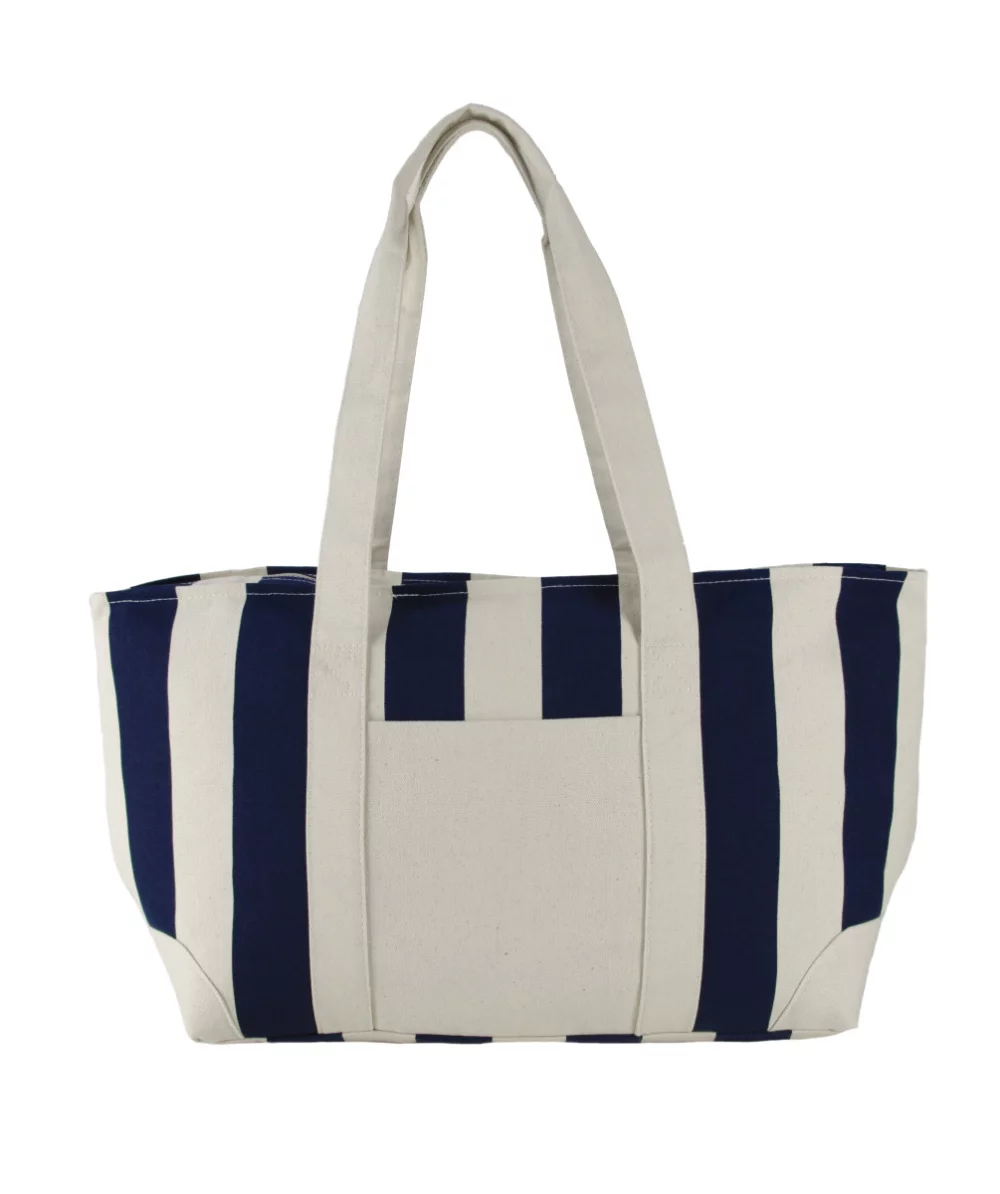 Large Striped Canvas Tote - Navy Blue