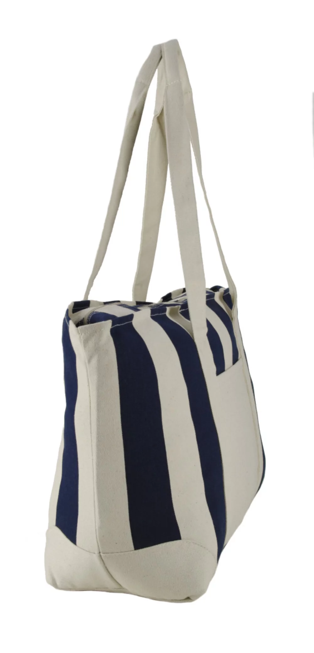 Large Striped Canvas Tote - Navy Blue