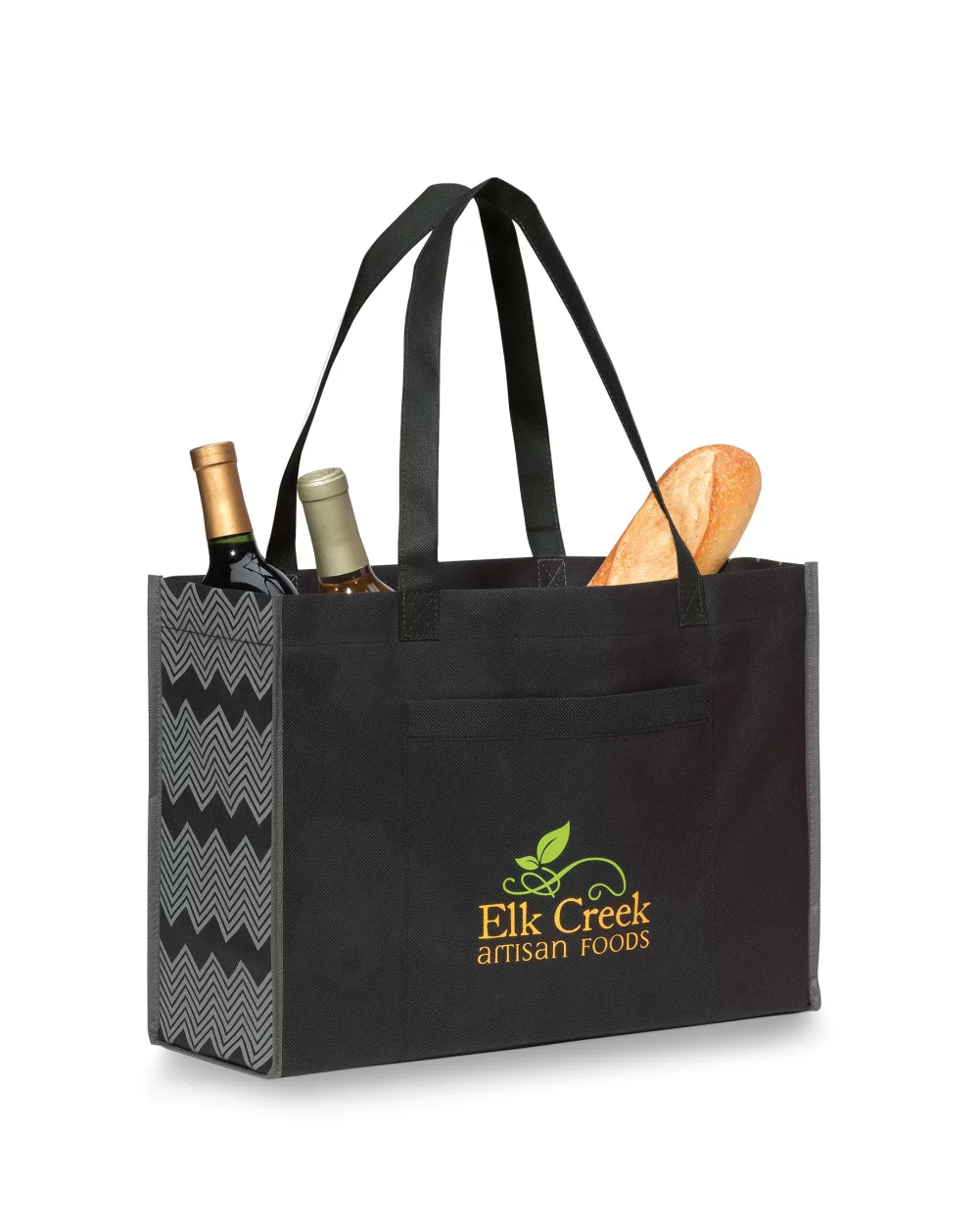 Chevron Non-Woven Shopper - Black-Seattle Grey