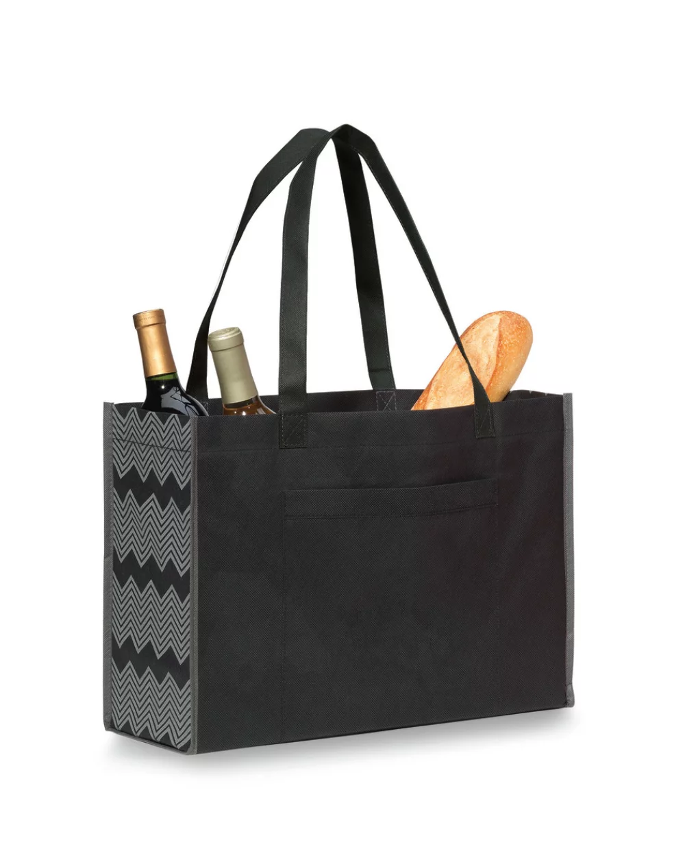 Chevron Non-Woven Shopper - Black-Seattle Grey