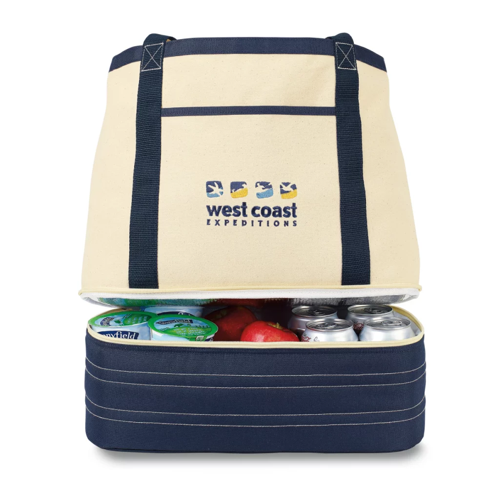 Coastal Cotton Insulated Tote - Navy Blue-Natural