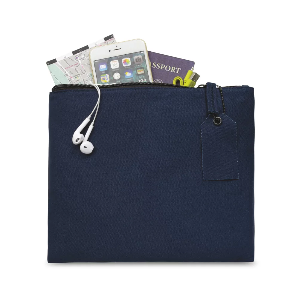 Avery Large Cotton Zippered Pouch - Navy