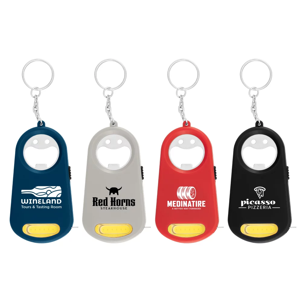 Lumière LED Casper, ouvre-bouteille, porte-clés, mètre ruban