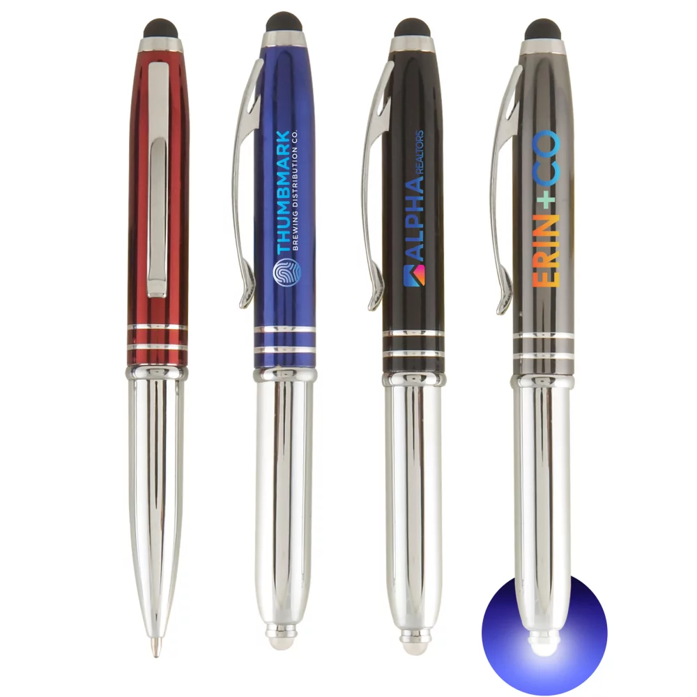 Stylo Vivano Duo avec lumière LED et stylet - ColorJet - Stylo métallique en couleur intégrale