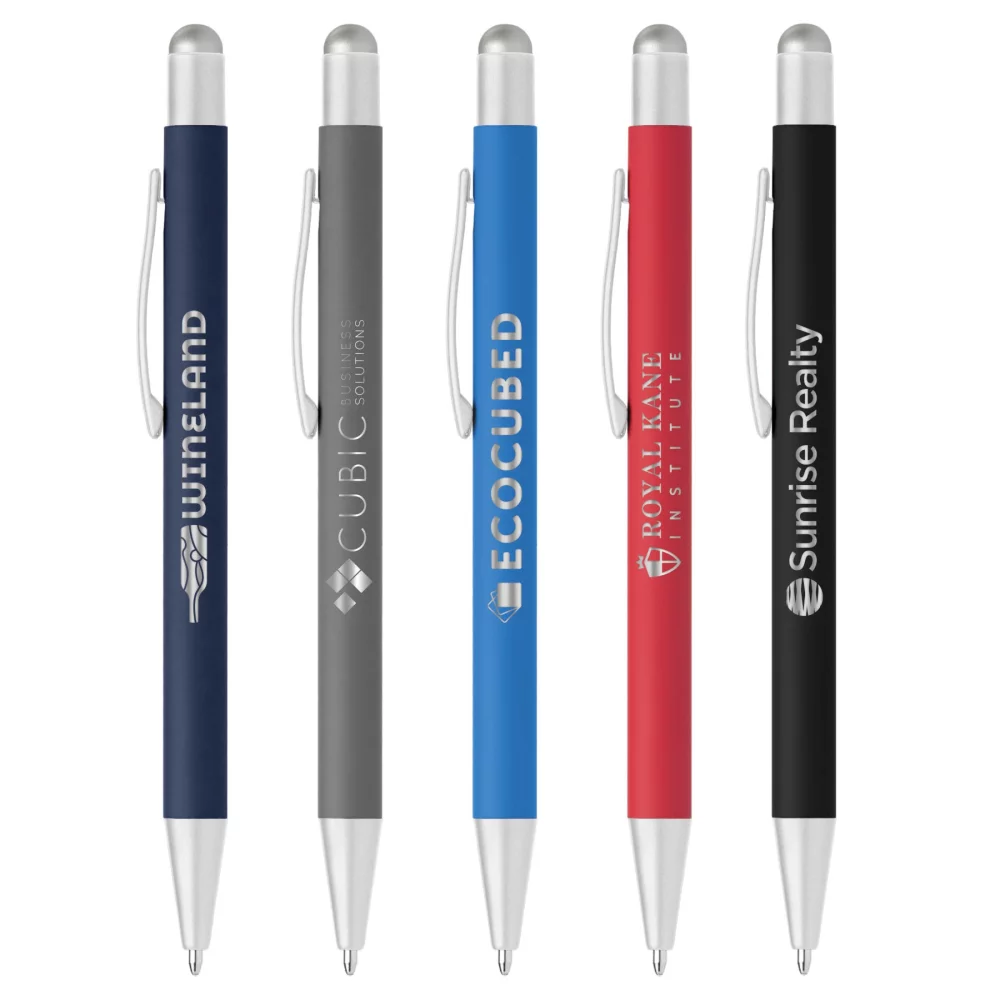 Stylo Bowie Softy Satin avec stylet - Stylo métallique gravé au laser