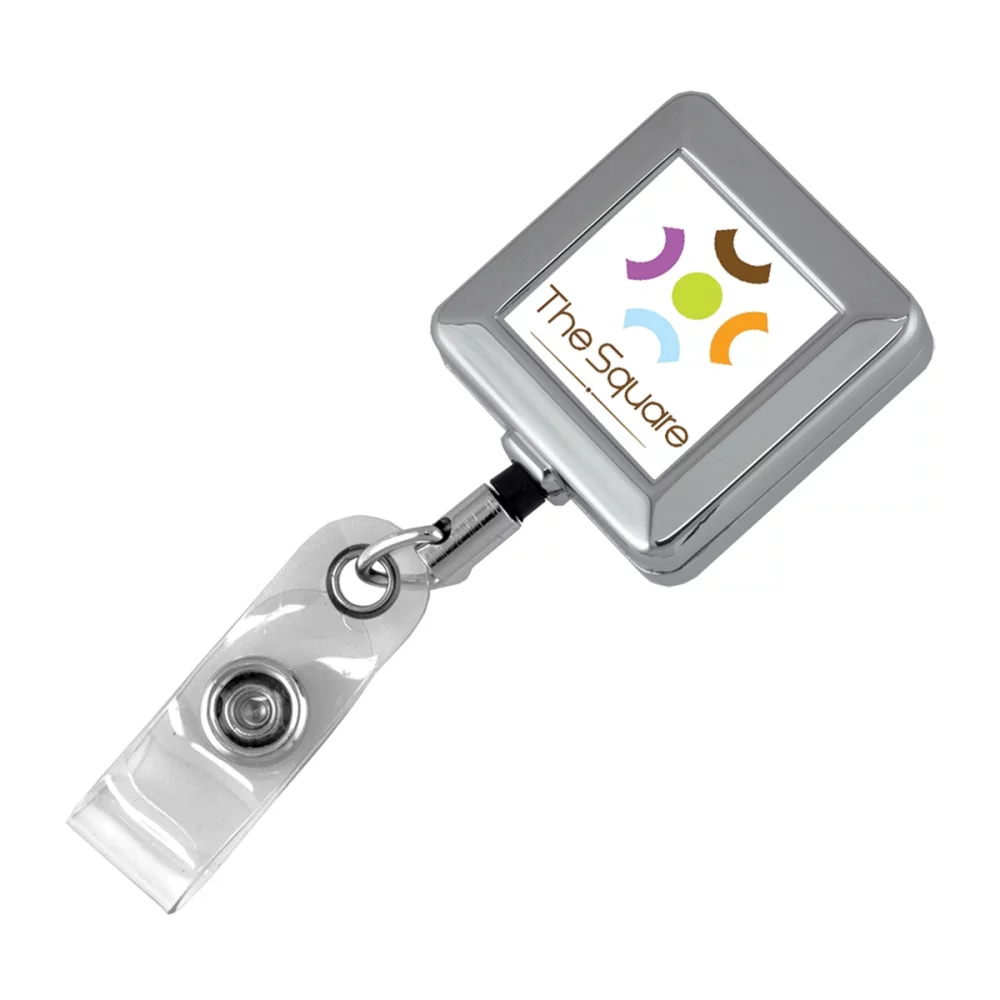 "Hamilton LZ" Square Chrome Metal Retractable Reel & Badge Holder (Laser Engraved)