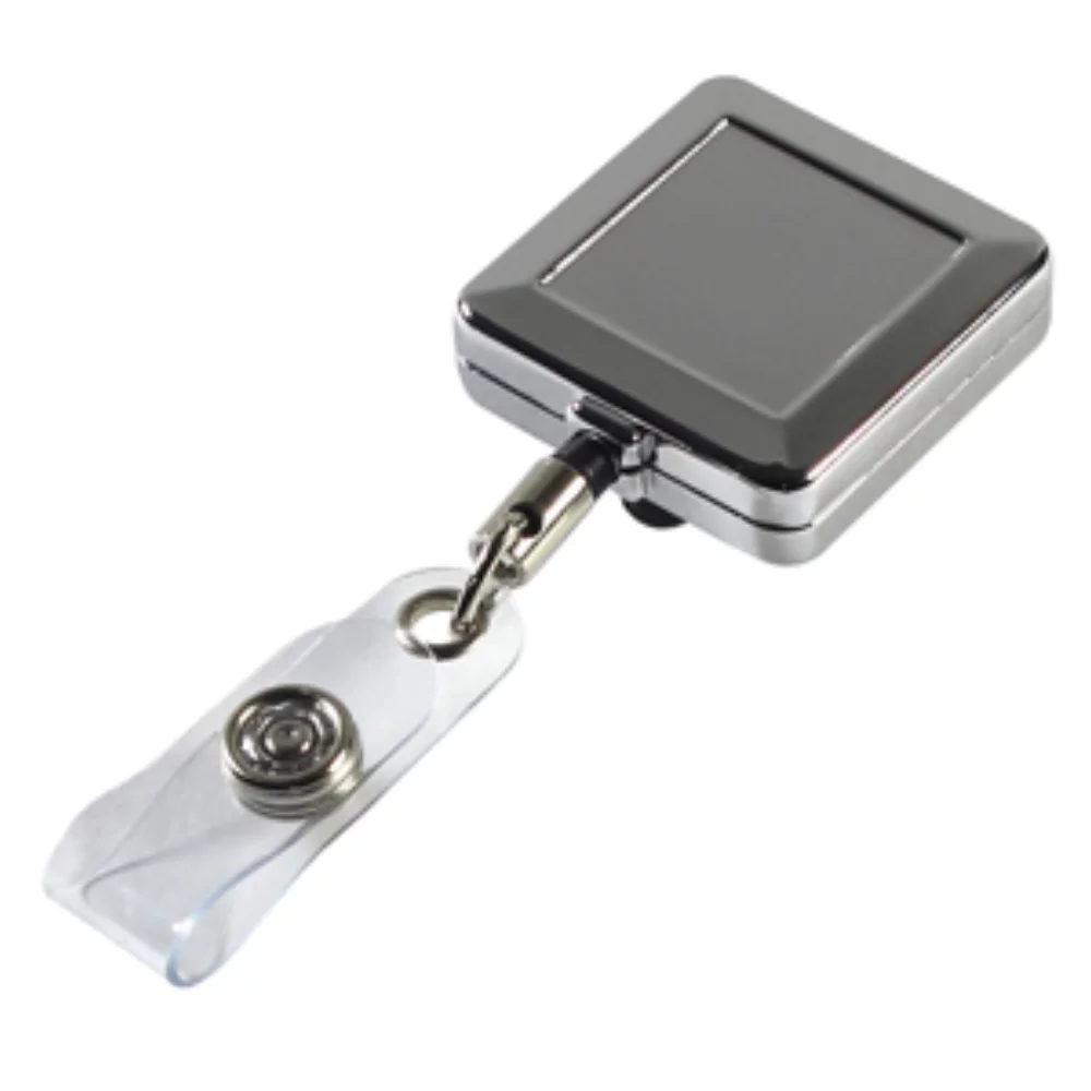 "Hamilton LZ" Square Chrome Metal Retractable Reel & Badge Holder (Laser Engraved)