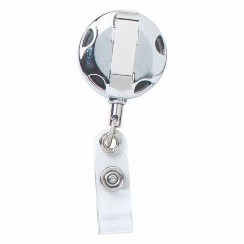 32" Round Chrome Metal Sport Retractable Badge Reel & Holder (Laser Imprint)