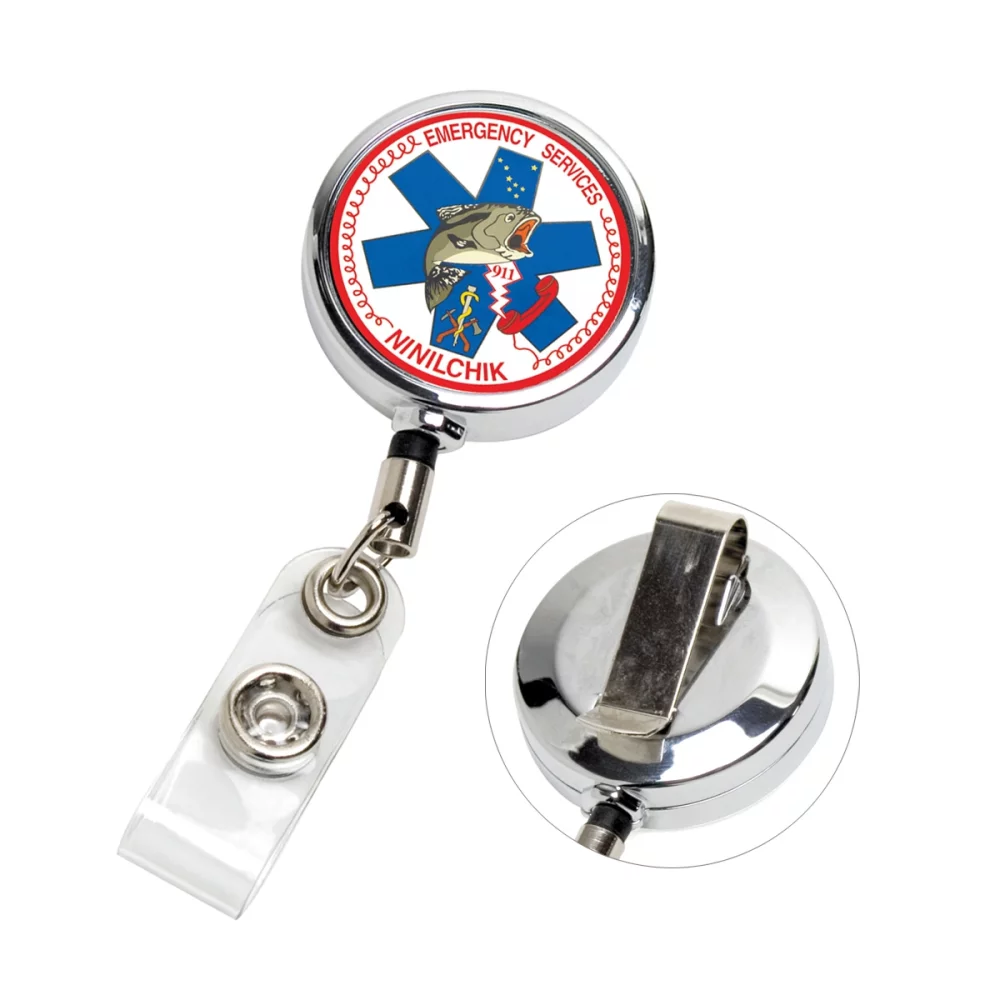 30" Rond Chrome Métal Badge Rétractable & Porte-badge (Couleur Pleine)