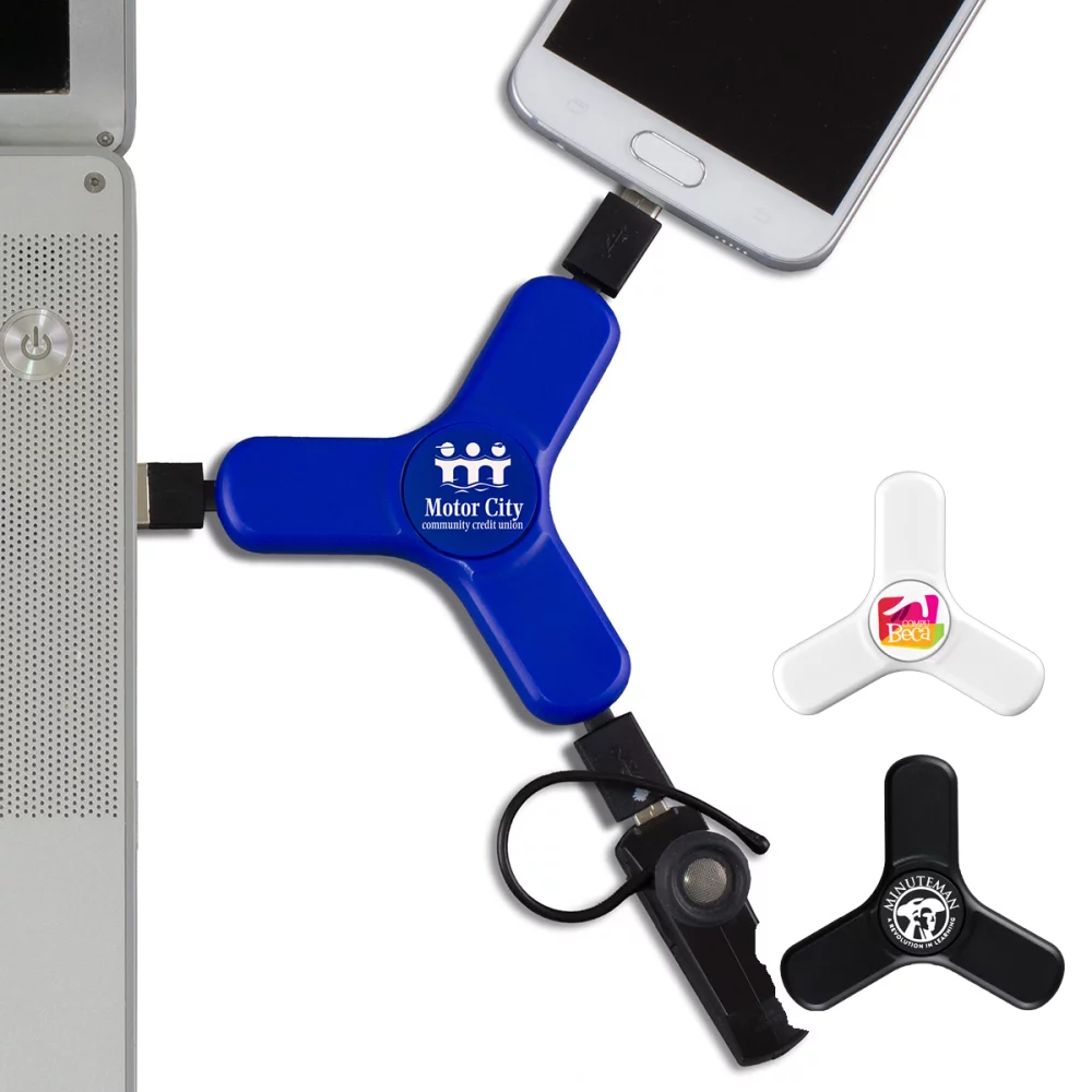 Câble de charge 3-en-1 pour téléphone portable "Play & Charge" avec spinner