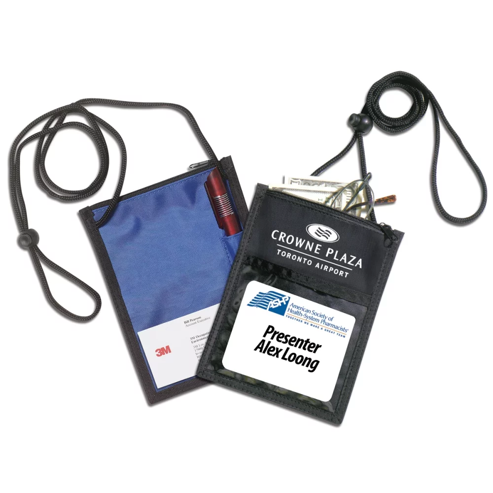 "Closer" 420D Polyester 5 Fonctions Porte-badge pour salon professionnel et porte-billets autour du cou