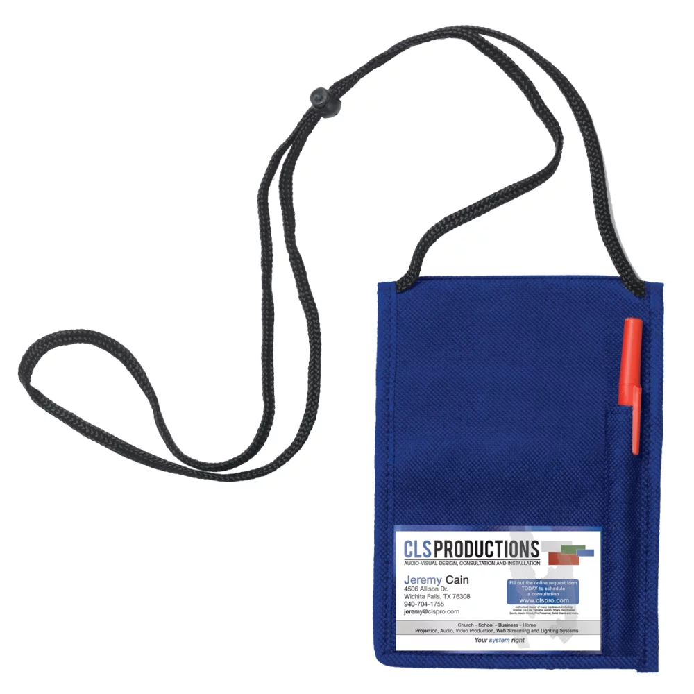 "Networker" Porte-badge en tissu non tissé pour salon professionnel et porte-billets autour du cou.