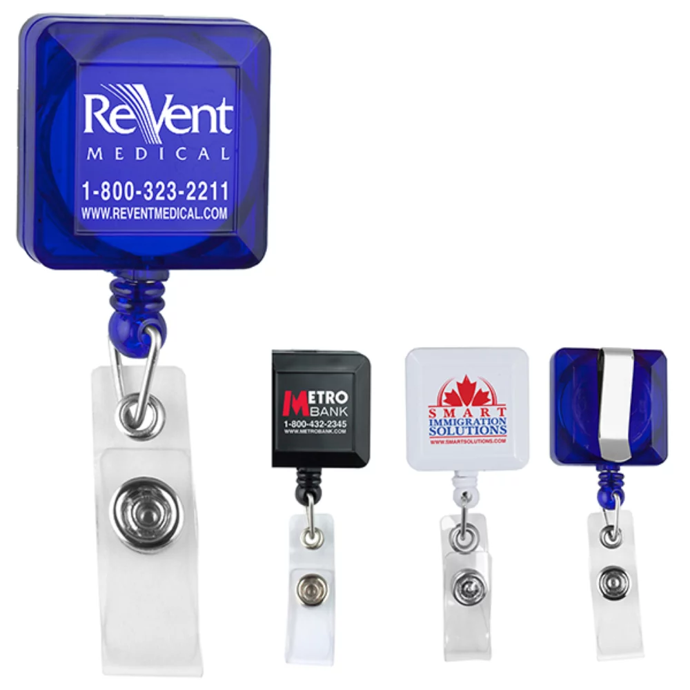 "Kent VL" Square Retractable Badge Reel & Holder w/Metal Slip Clip Backing (Spot Color)