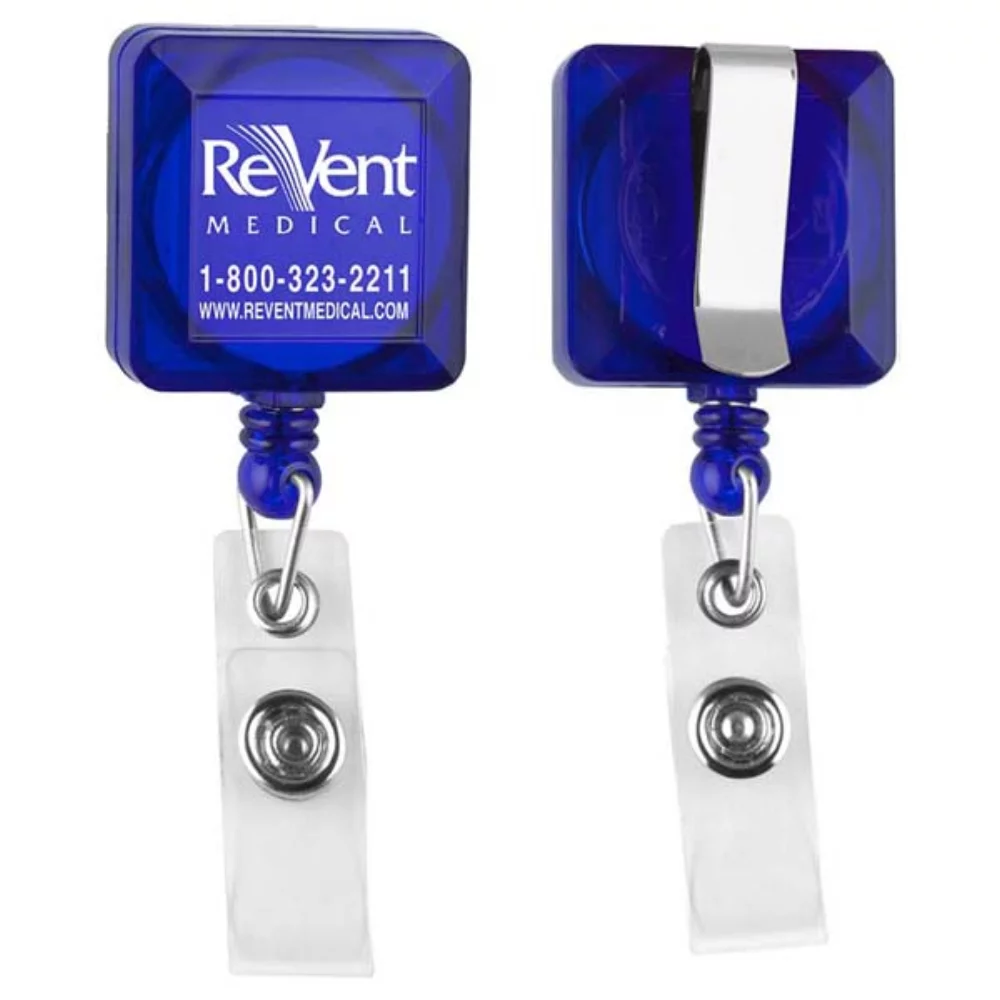 "Kent VL" Square Retractable Badge Reel & Holder w/Metal Slip Clip Backing (Spot Color)
