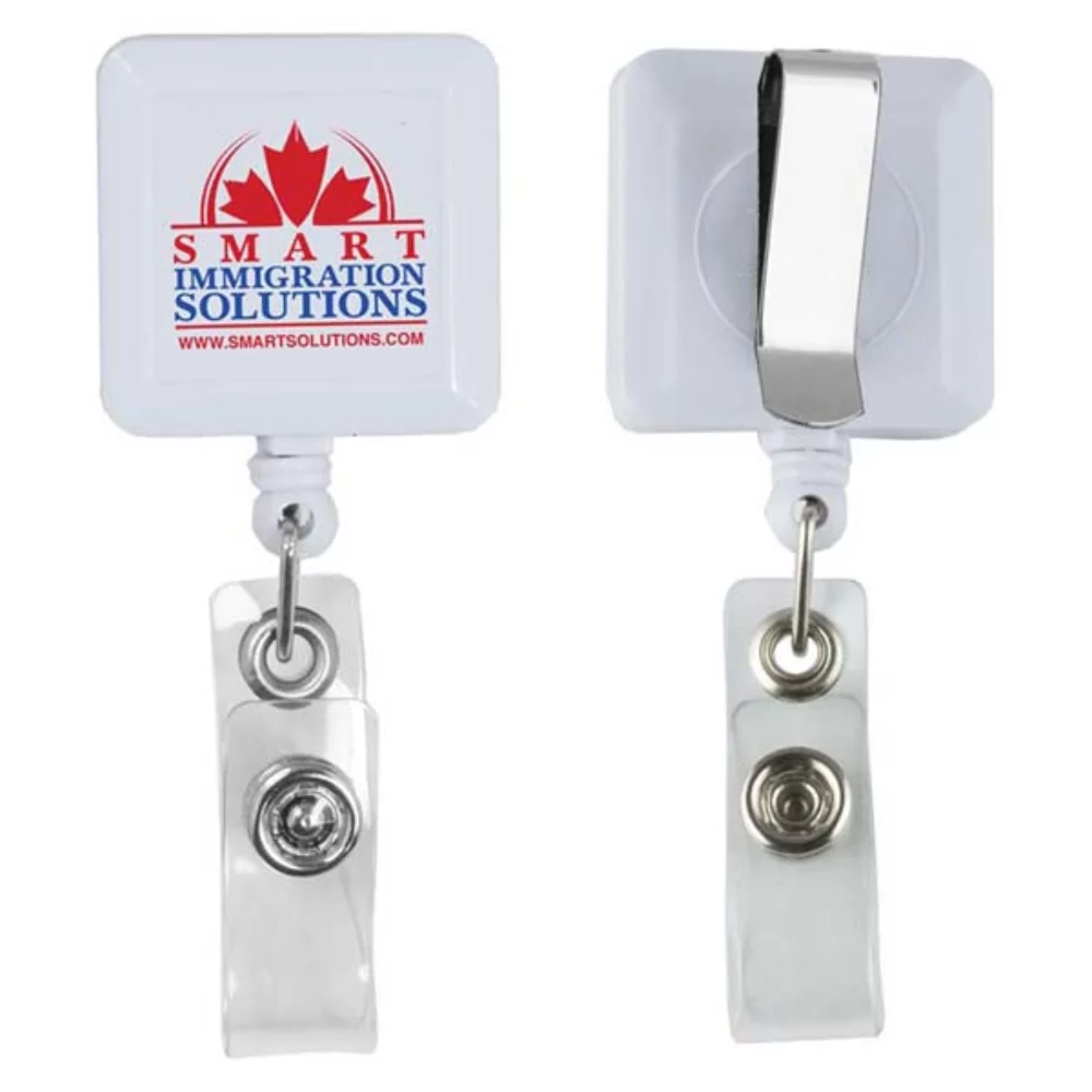 "Kent VL" Badge Rétractable Carré avec Clip Métallique (Couleur Unie)