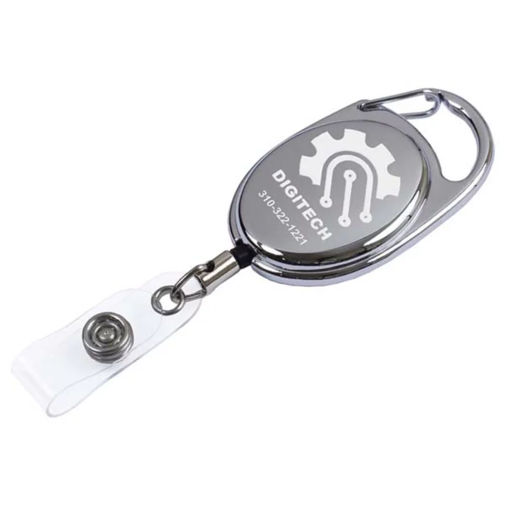 "Pataskala" Shiny Chrome Finish Metal Retractable Badge Reel & Holder (Laser Imprint)