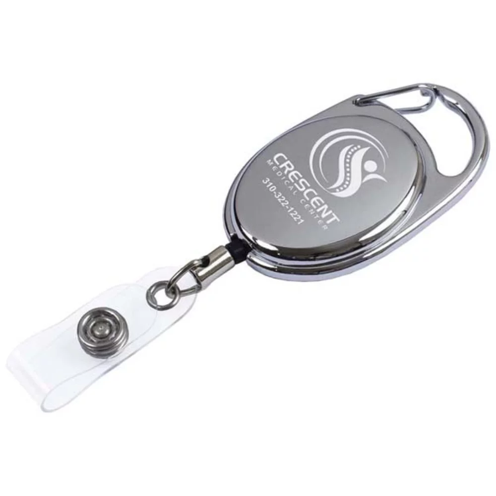 "Pataskala" Shiny Chrome Finish Metal Retractable Badge Reel & Holder (Laser Imprint)