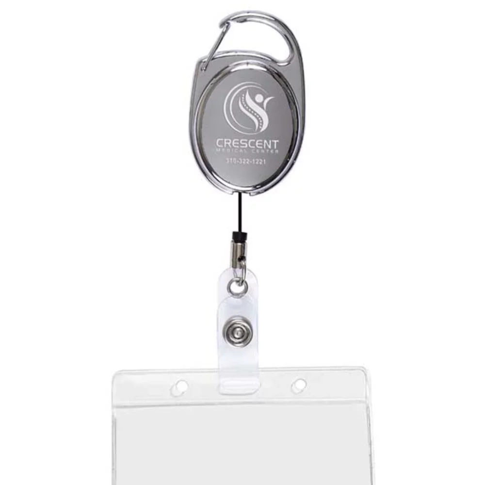 "Pataskala" Shiny Chrome Finish Metal Retractable Badge Reel & Holder (Laser Imprint)