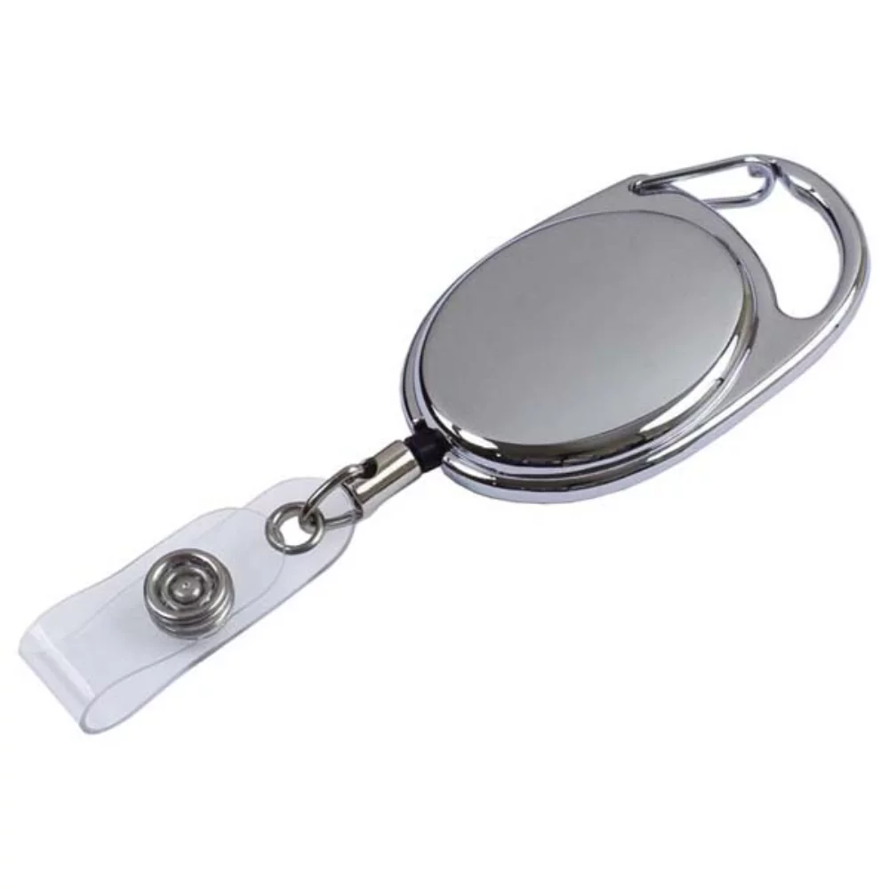 "Pataskala" Shiny Chrome Finish Metal Retractable Badge Reel & Holder (Laser Imprint)