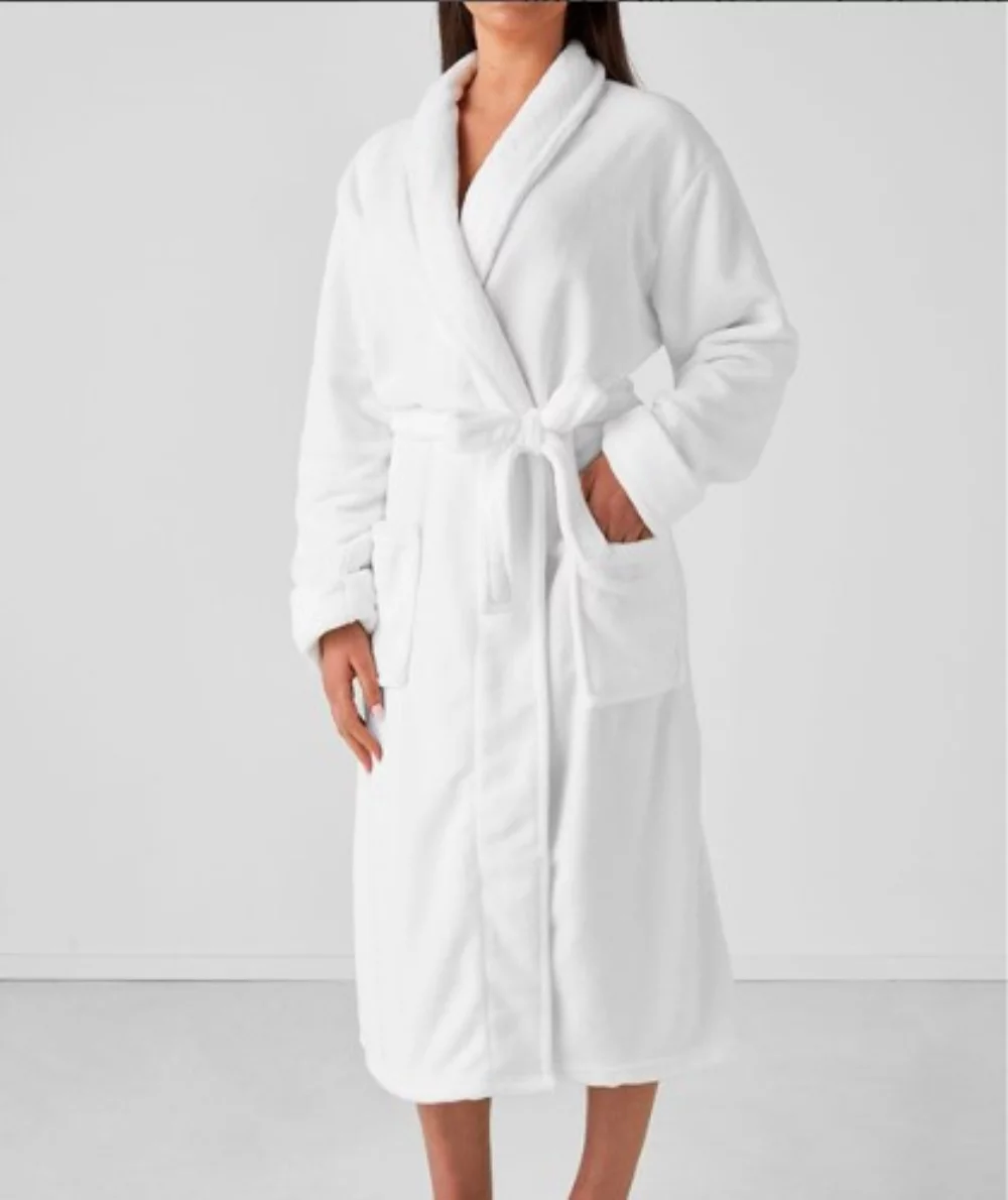 Peignoir de bain en velours blanc de couleur, 100% coton, de poids lourd, taille unique.