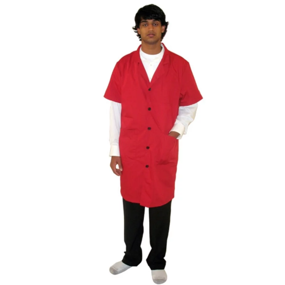 Blouses de laboratoire unisexes extra longues à manches courtes fabriquées au Canada.