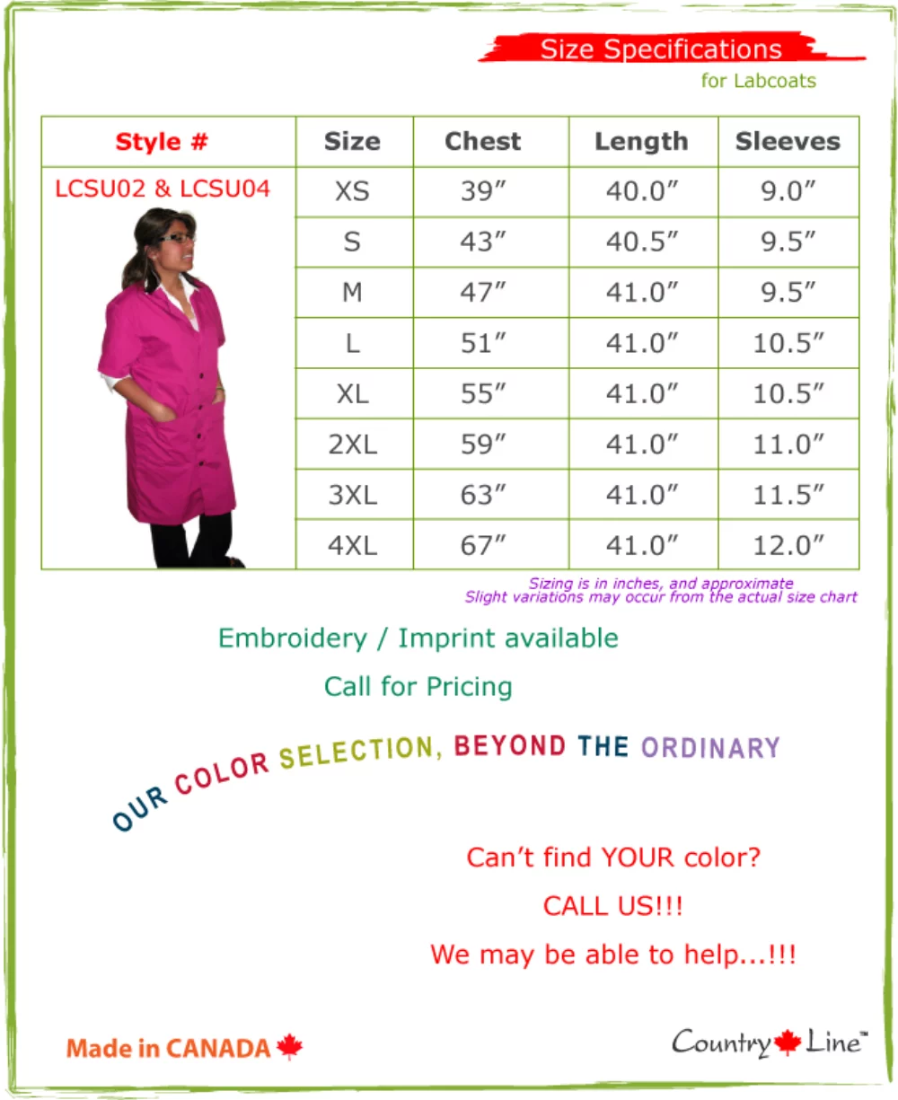 Canadian Made Unisex Extra Long Short Sleeves Lab Coats