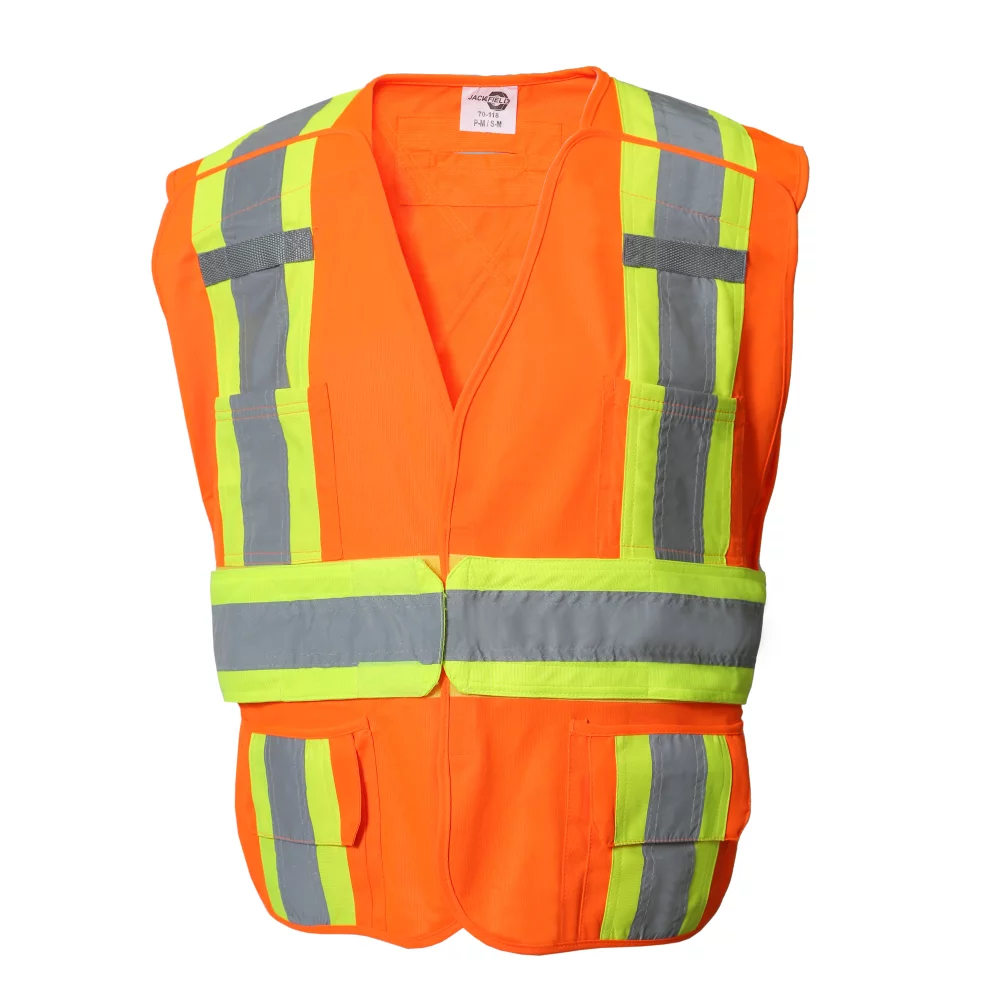 Gilet de sécurité avec 4 poches - 5 points de fixation Velcro pour un retrait rapide en cas d'urgence.