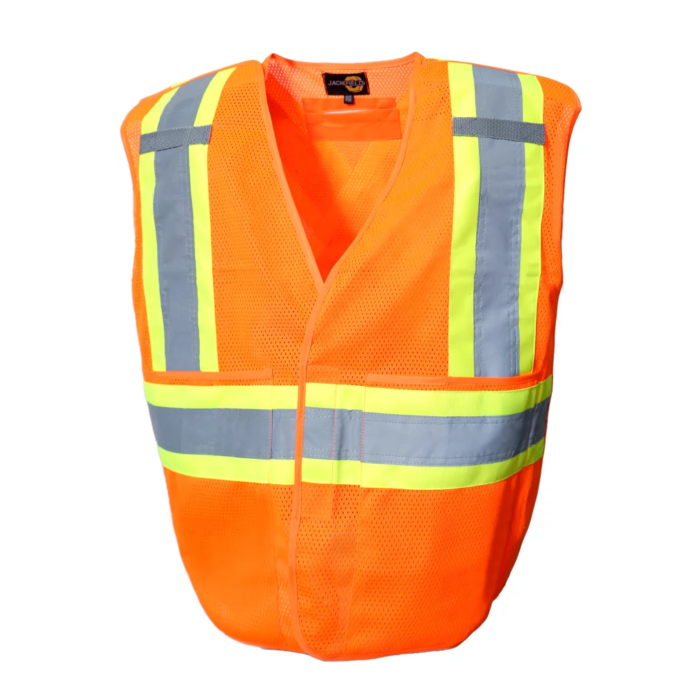 Mesh safety vest with 2 pockets - 5 points tear away safety design