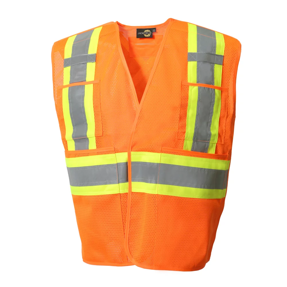 Mesh safety vest with 4 pockets - 5 points Velcro tear away safety design