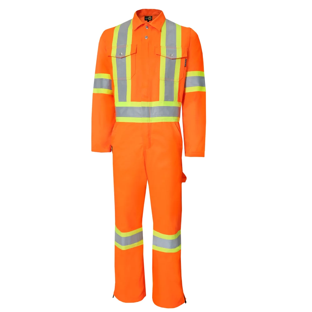 Neon Orange Unlined Coverall with Zipper on The Legs & Thick Reflective Stripes