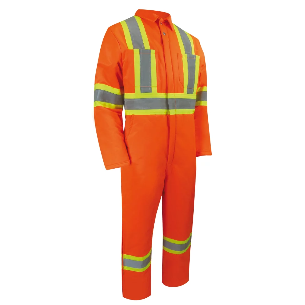 Neon Orange Insulated Coverall with Zipper on The Legs & Thick Reflective Stripes